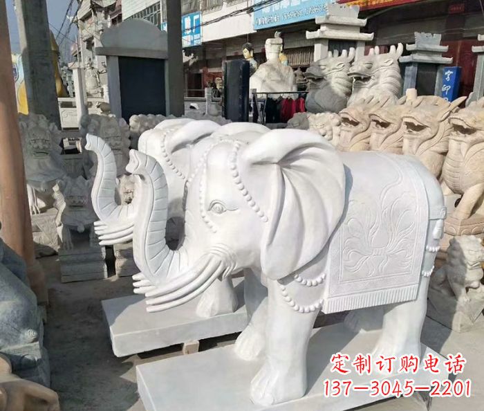 河南汉白玉大象雕塑——招财聚宝
