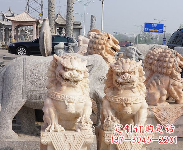 河南公园动物晚霞红狮子石雕