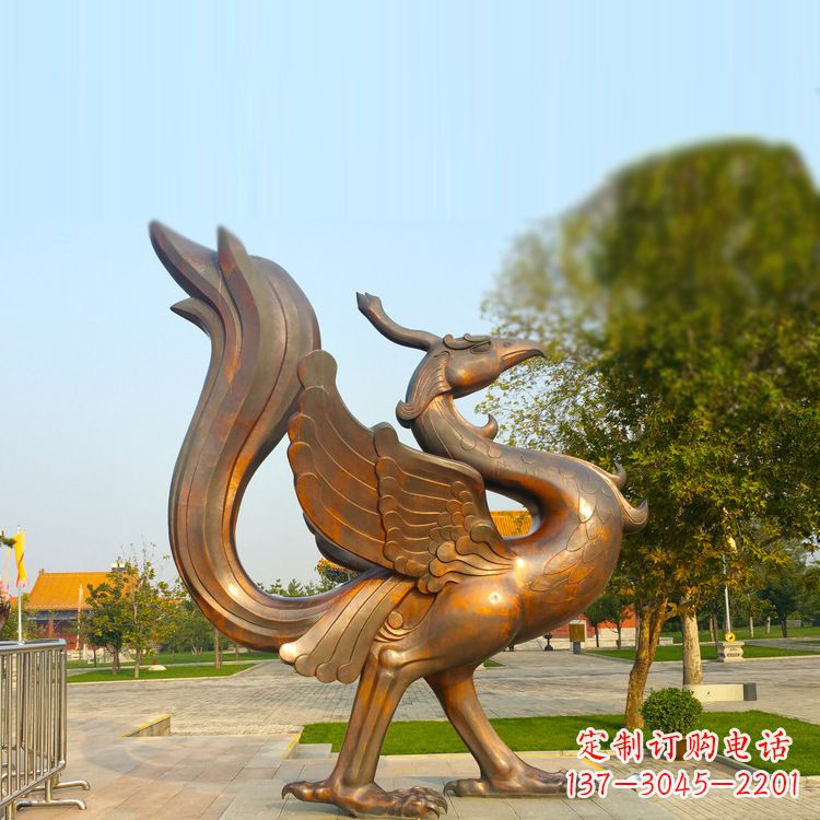 河南纯铜铸造的四灵之朱雀雕塑