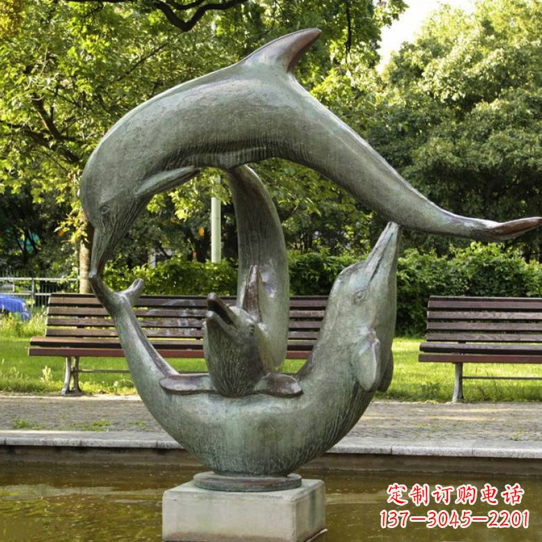 河南公园海豚水景景观铜雕喷泉
