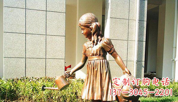 河南可爱的公园小女孩铜雕