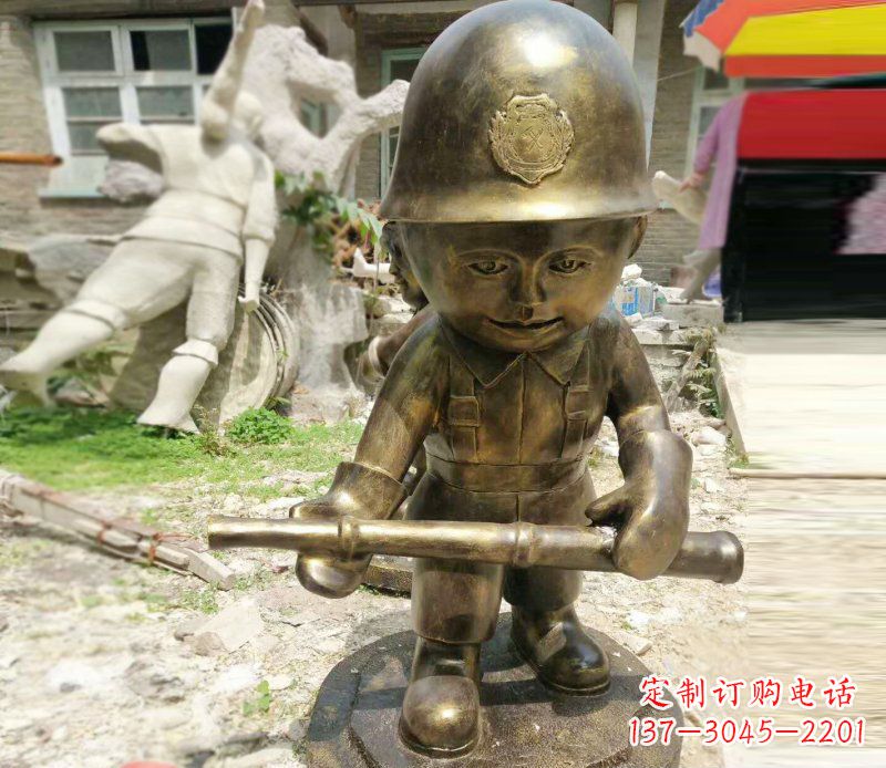 河南公园景观摆件小小交通警察铜雕