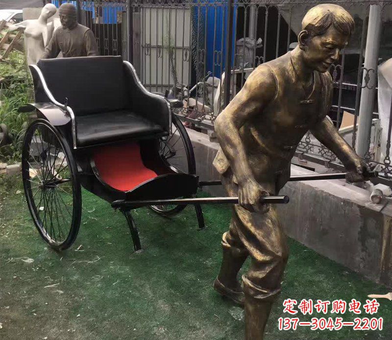 河南精美铜雕车夫人物雕塑