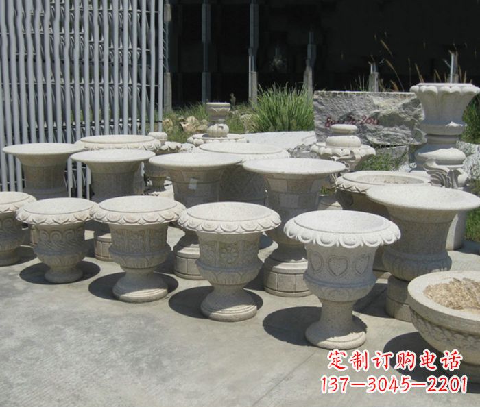 河南大理石花盆石雕艺术品