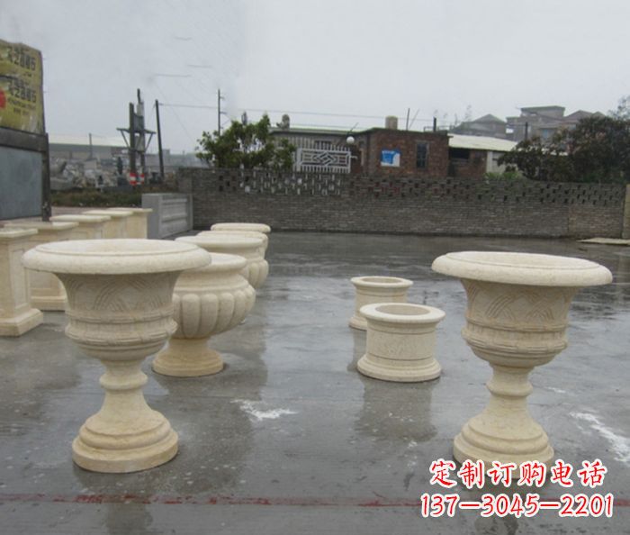 河南公园景观大理石花盆石雕 (8)