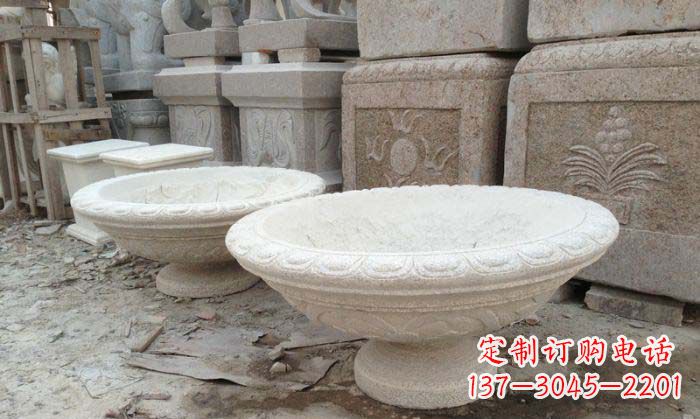 河南细腻雅致的大理石花盆石雕