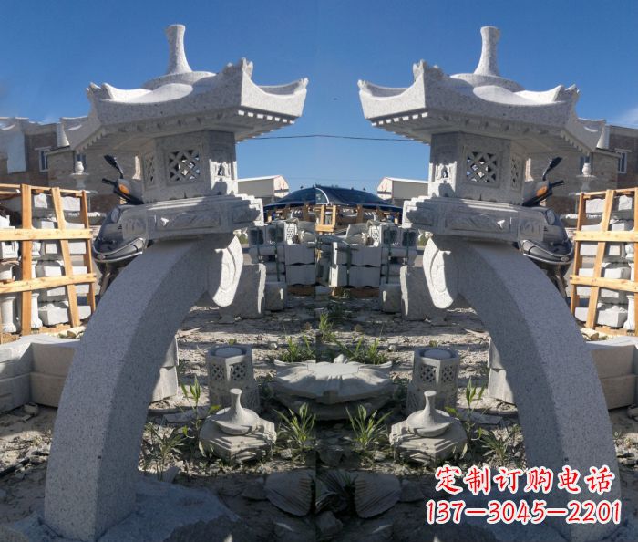河南精美大理石镂空石灯雕塑