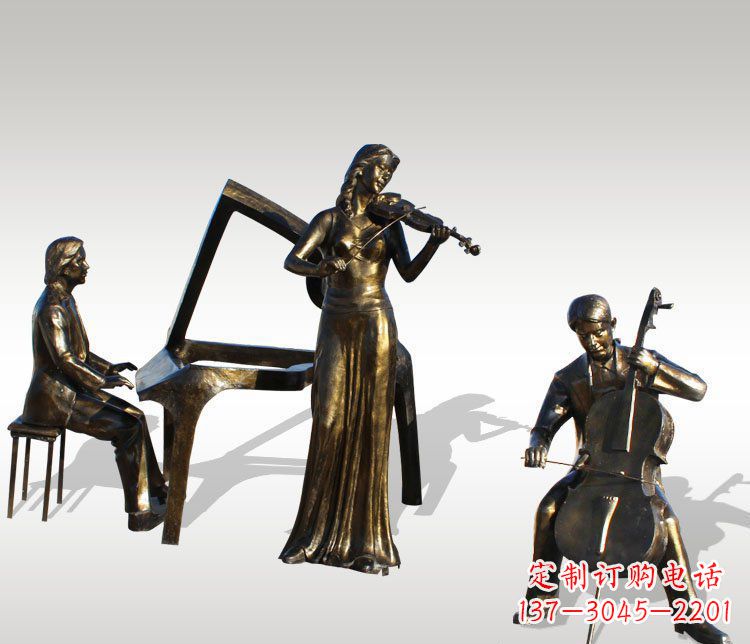 河南公园景观钢琴拉小提琴人物铜雕