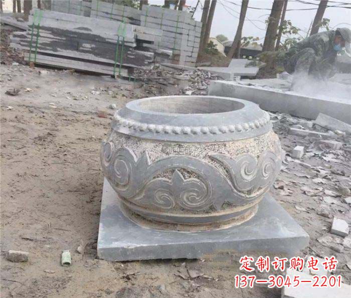 河南公园景观仿古石雕水缸