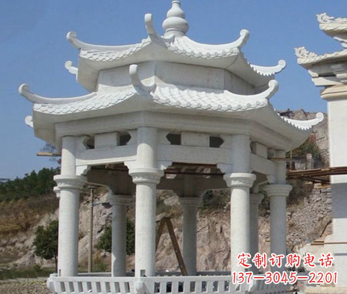 河南公园景观汉白玉石雕凉亭