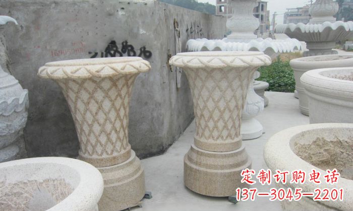 河南花篮式石雕镂空花盆