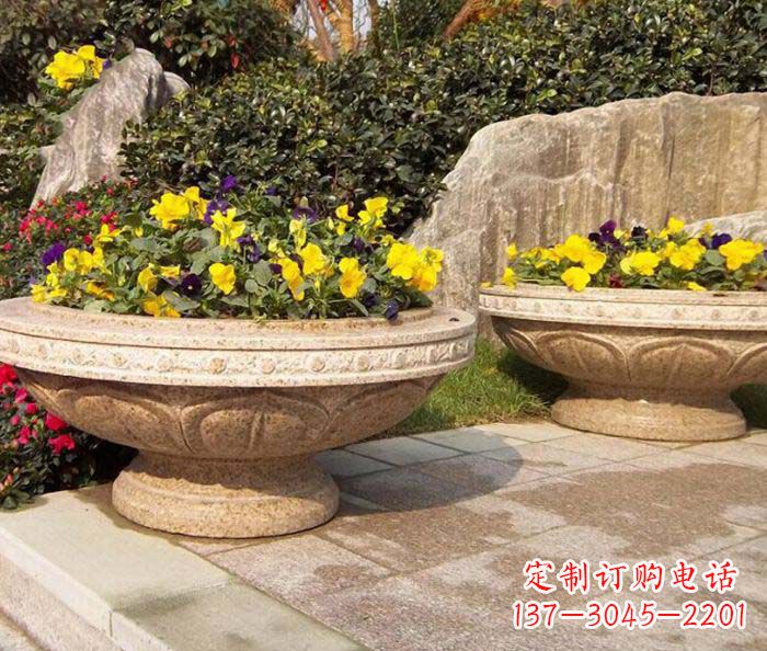 河南公园景观砂岩花盆石雕 (2)