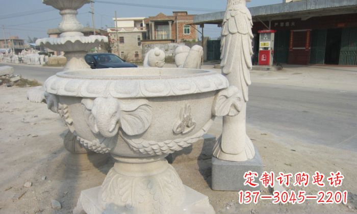 河南带有灵性的梦幻象头石水缸雕塑