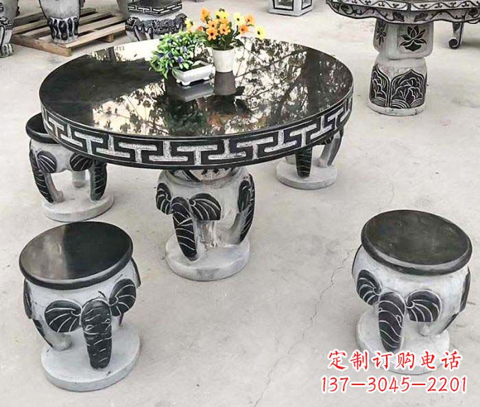 河南公园景观圆形石桌凳
