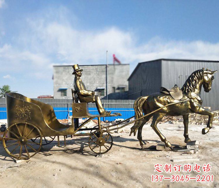 河南公园景观坐着马车的人物铜雕