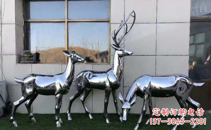 河南华丽风格镜面不锈钢动物鹿雕塑
