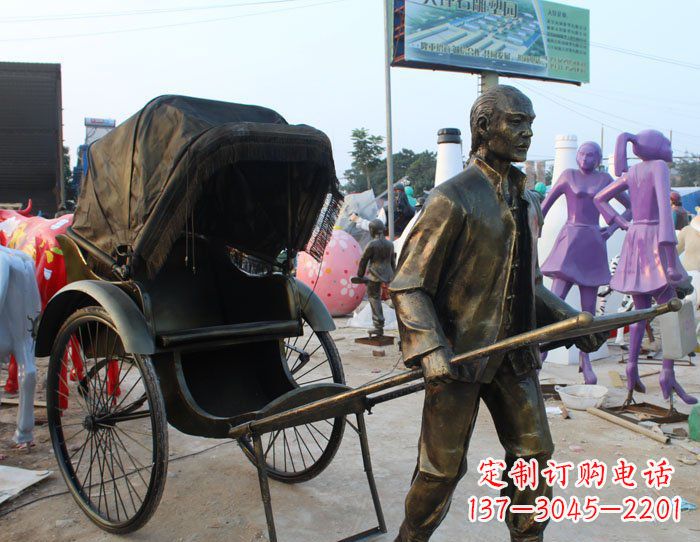河南精致可爱的黄包车铜雕