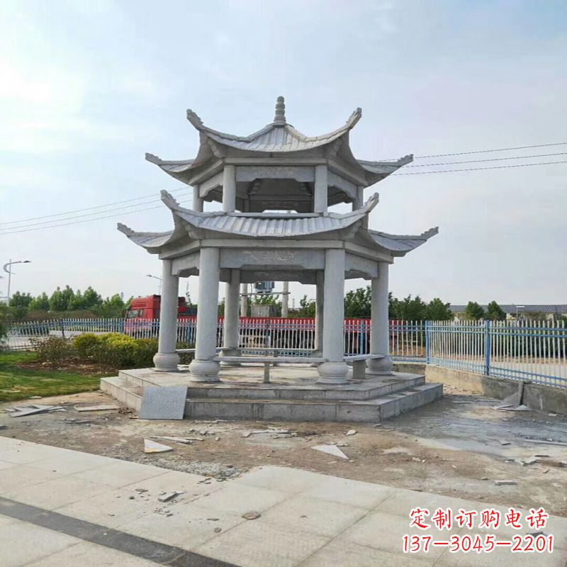 河南中领雕塑-精美双层凉亭石雕