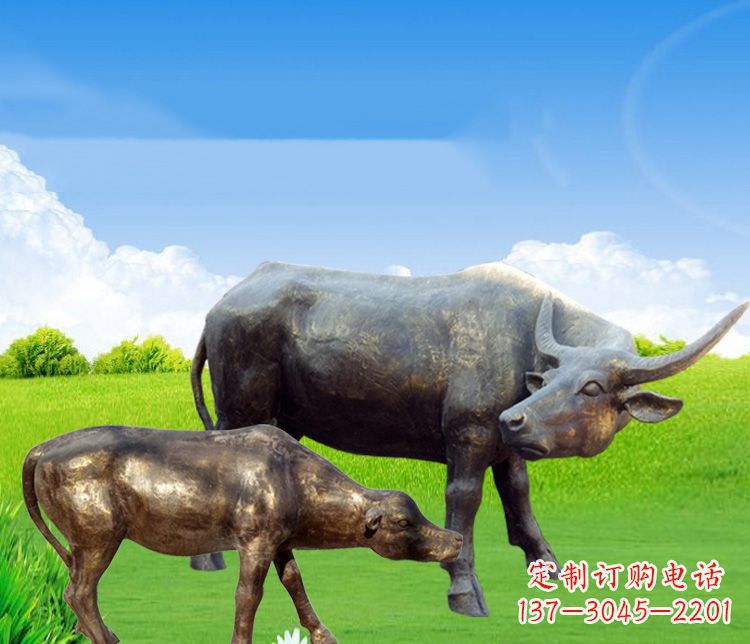 河南 传统文化风格母子黄牛铜雕塑