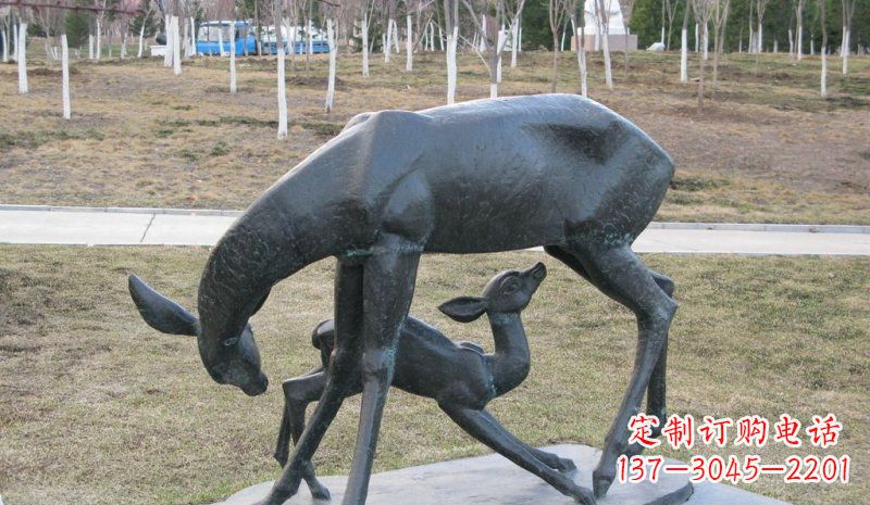 河南公园母子鹿动物铜雕