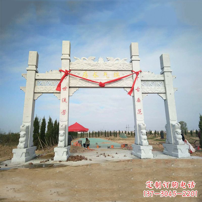 河南中领雕塑专业定制公园三间四柱牌坊雕塑