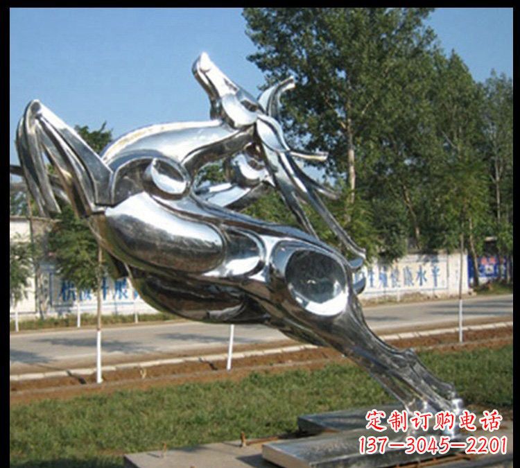 河南公园跳跃的梅花鹿不锈钢雕塑