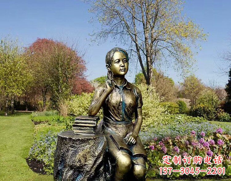 河南铜雕儿童看书雕塑