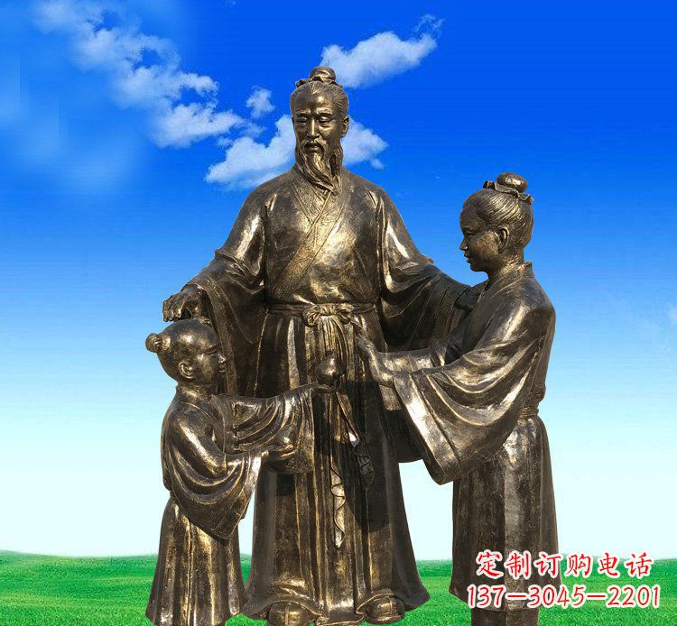 河南公园铜雕孔融让梨人物雕塑