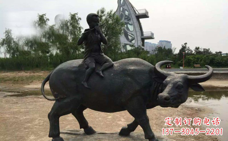 河南铜雕牧童与犊子雕塑