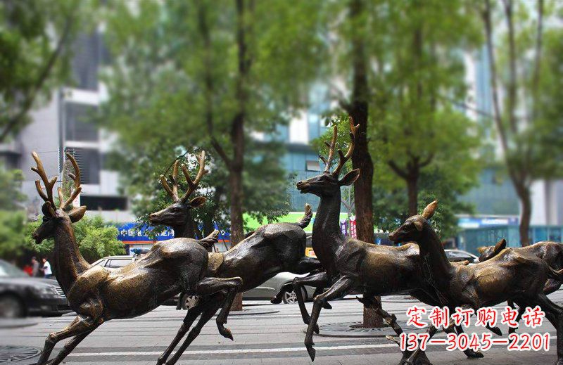 河南艺术精美的铜雕群鹿动物雕塑