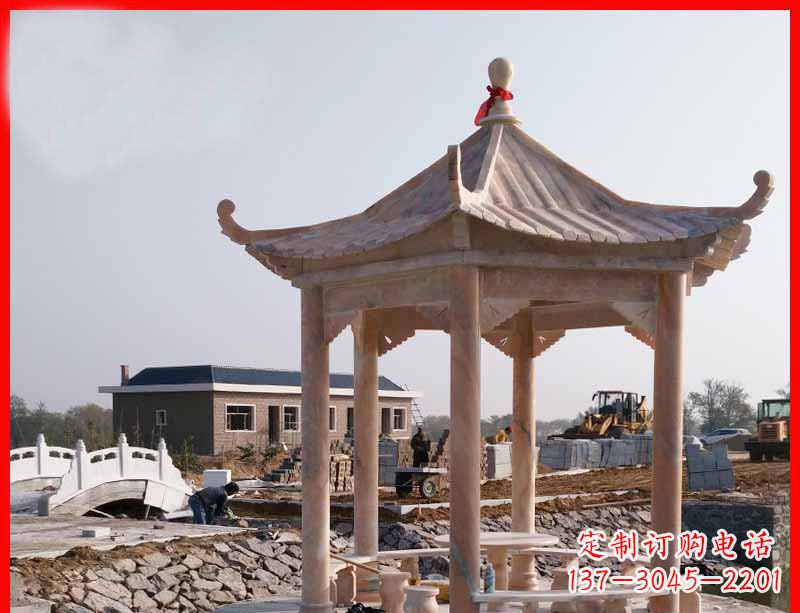 河南红六角石凉亭雕塑