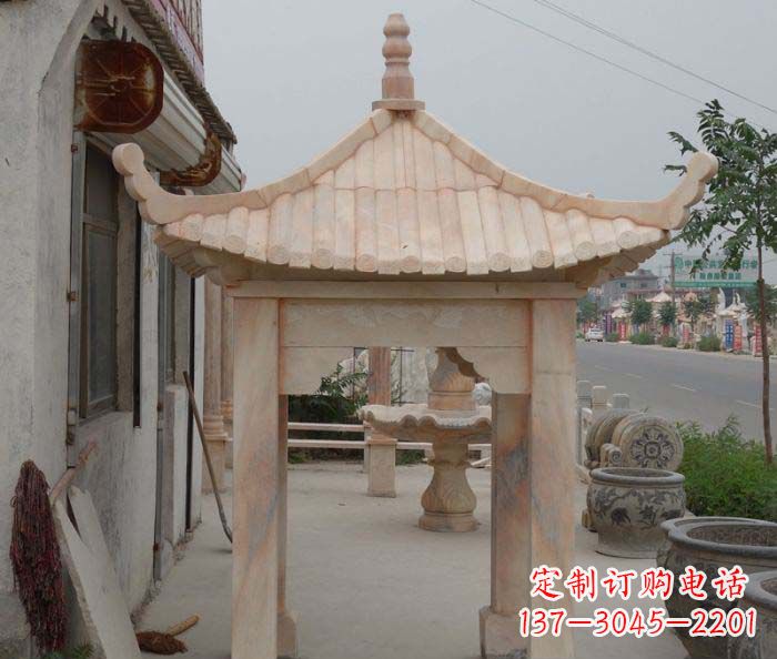 河南公园晚霞红六角石雕凉亭 (4)