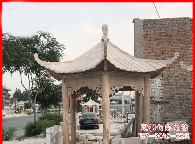 河南公园晚霞红六角石雕凉亭 (5)