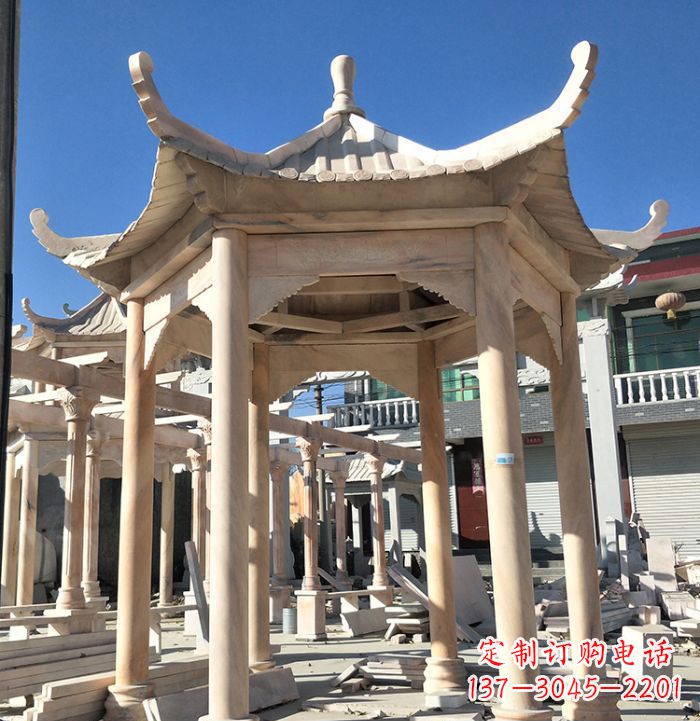 河南公园晚霞红六角石雕凉亭 (7)