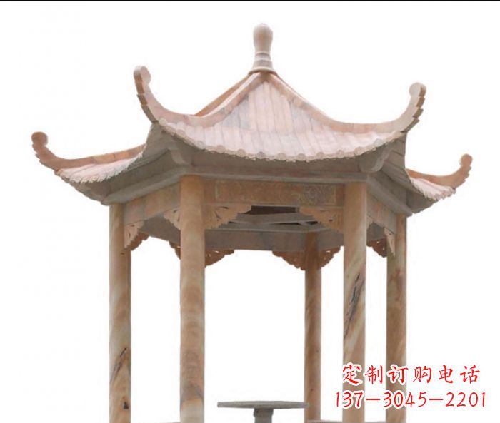 河南公园晚霞红六角石雕凉亭 (12)