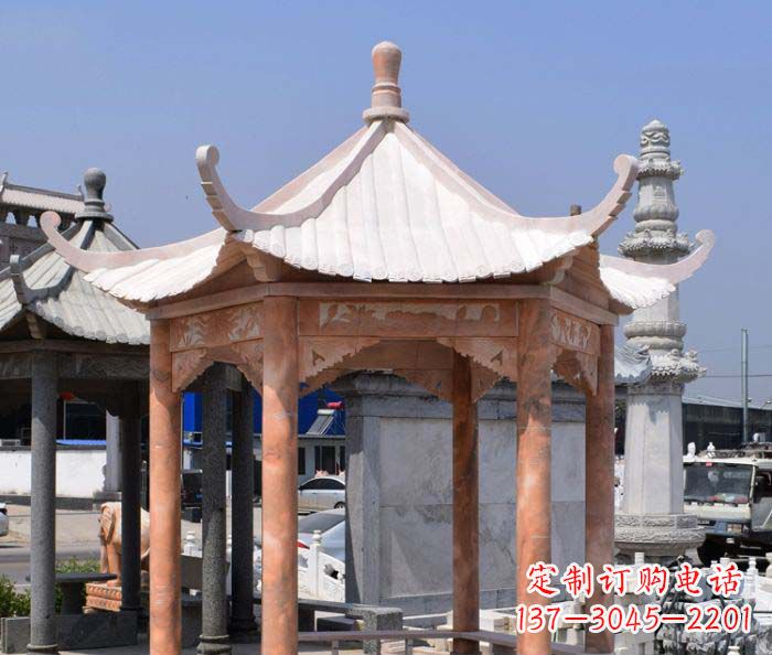 河南公园晚霞红石雕凉亭