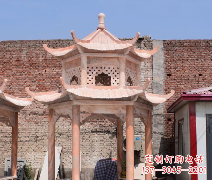 河南中领雕塑精致双层石头凉亭雕塑