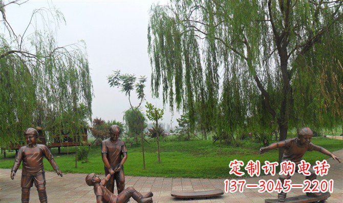 河南多彩童年,铜雕小孩游戏人物雕塑