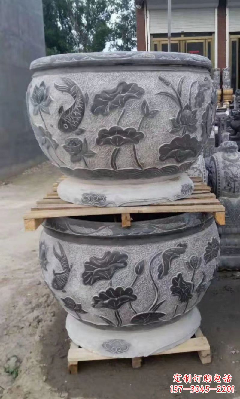 河南精致的石头水缸雕塑,为您的公园小区增添美丽色彩