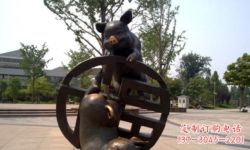 河南公园小猪动物铜雕 (2)
