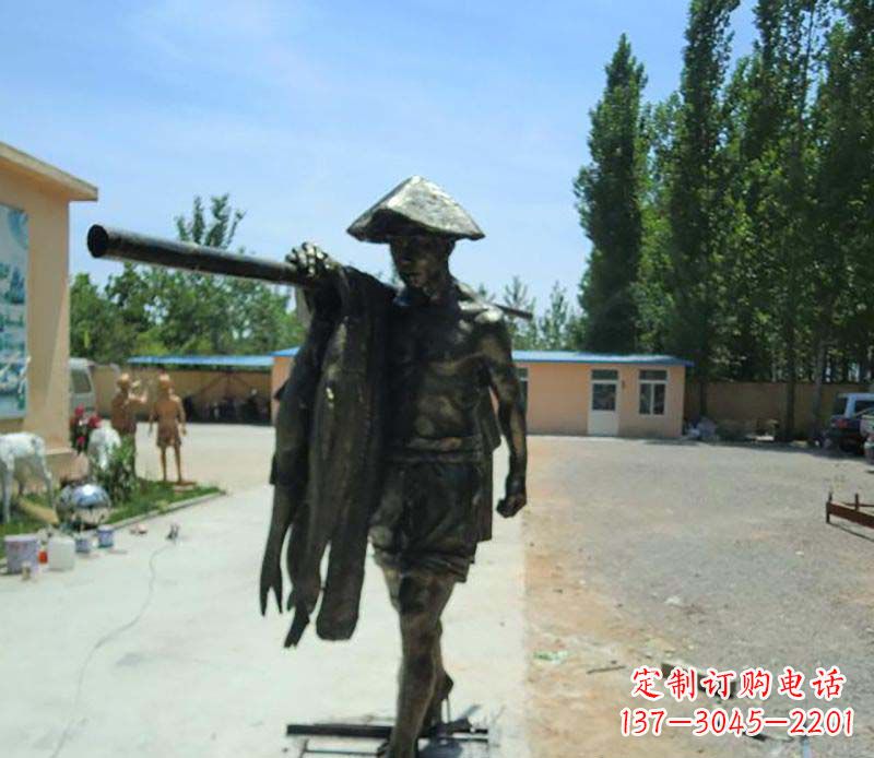 河南公园渔民打鱼人物铜雕
