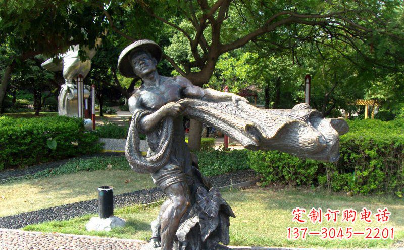 河南公园渔民撒网景观铜雕
