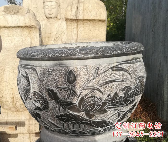 河南室内装饰用鸳鸯荷花浮雕水缸