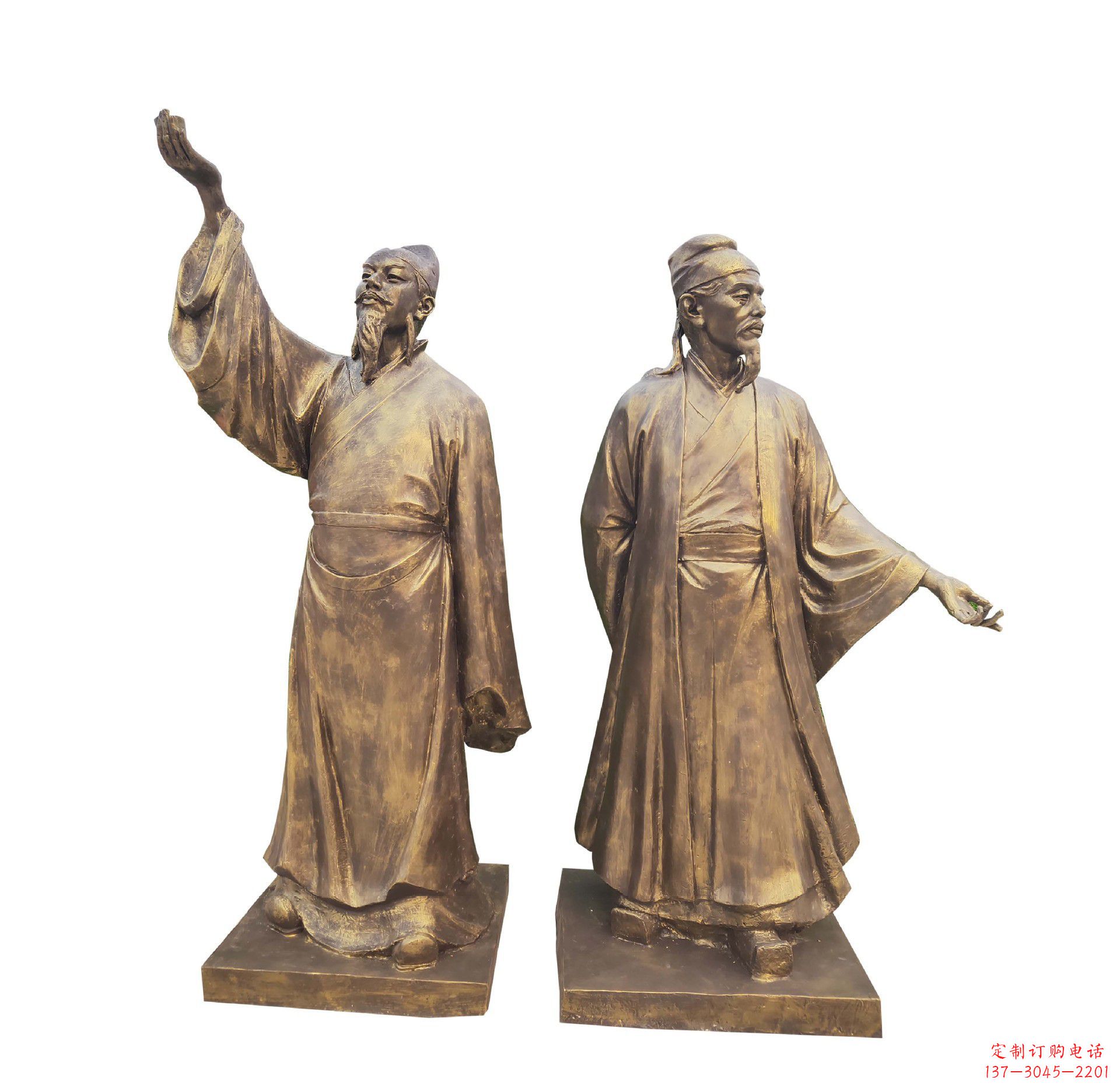 河南古代名人李白杜甫铜雕