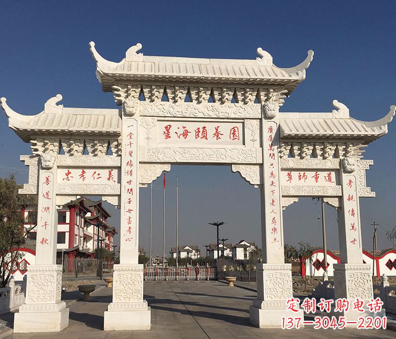 河南古代牌坊浮雕柱子