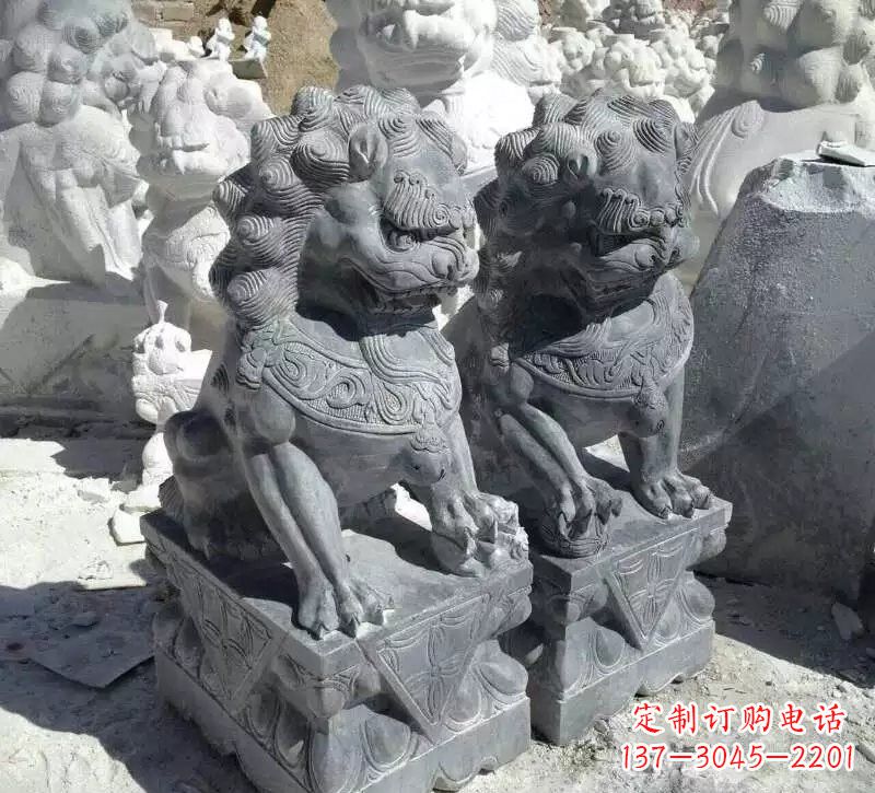 河南古代青石狮子雕塑