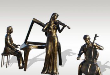 河南公园景观钢琴拉小提琴人物铜雕