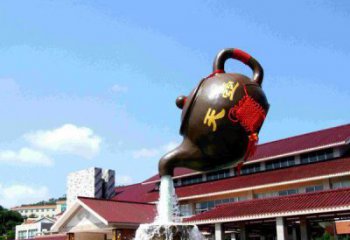 河南传统铜质茶壶雕塑