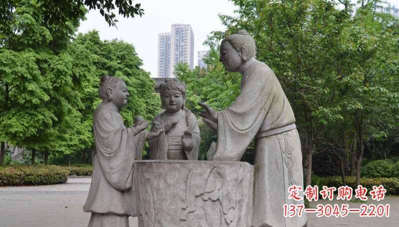 河南孔融让梨石雕,精美的古代人物雕塑
