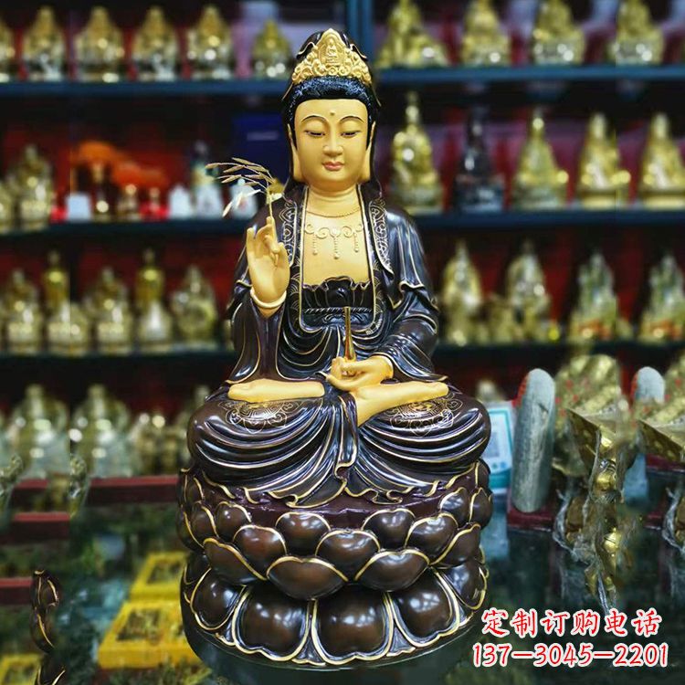 河南古铜描金观音佛像